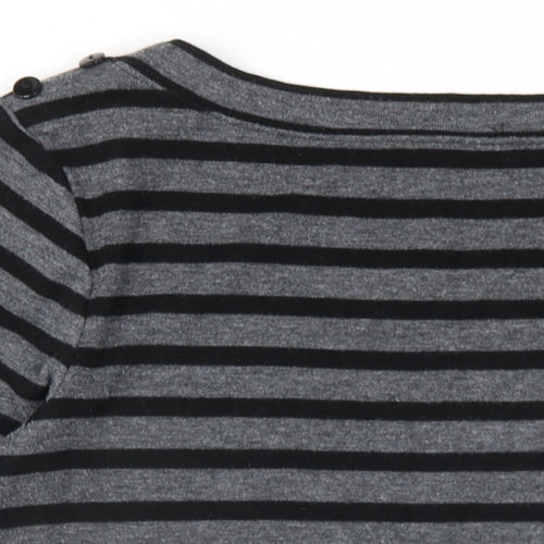Marks and Spencer Womens Grey Striped Cotton Basic T-Shirt Size 12 Boat Neck