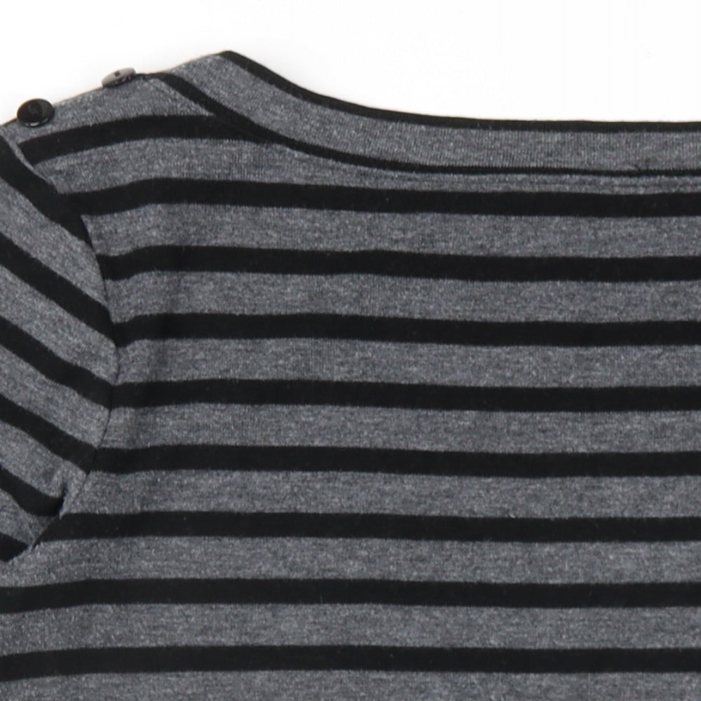 Marks and Spencer Womens Grey Striped Cotton Basic T-Shirt Size 12 Boat Neck
