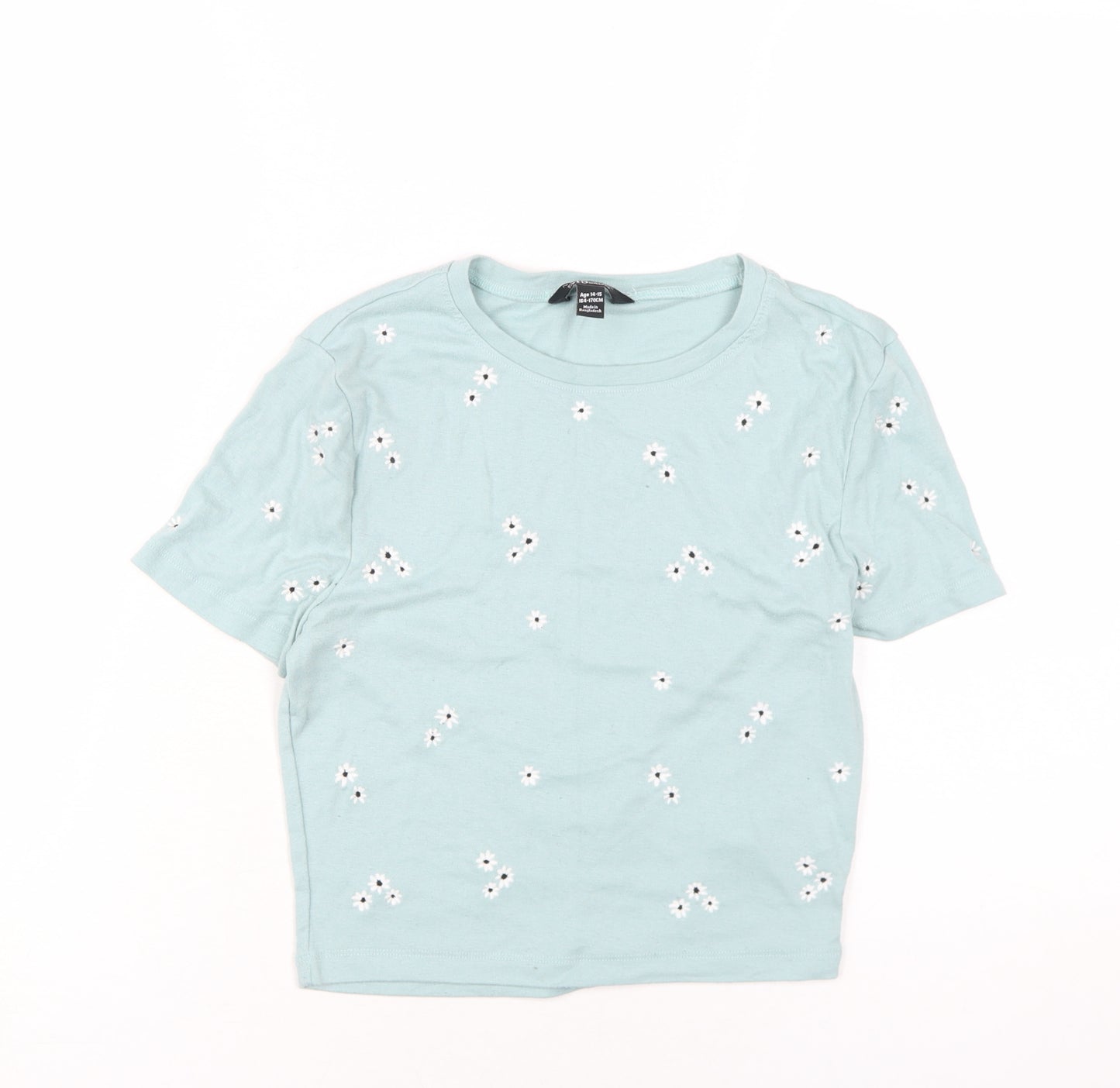 New Look Girls Blue Floral Polyester Basic T-Shirt Size 14-15 Years Round Neck Pullover