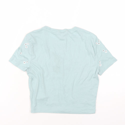 New Look Girls Blue Floral Polyester Basic T-Shirt Size 14-15 Years Round Neck Pullover