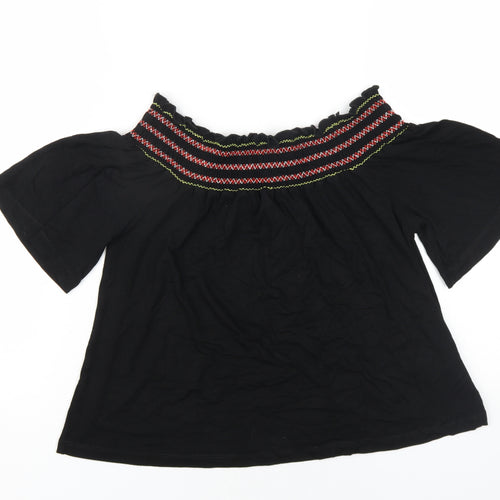 Lipsy Womens Black Viscose Basic T-Shirt Size 10 Off the Shoulder