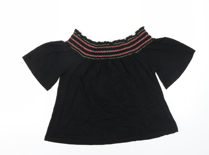 Lipsy Womens Black Viscose Basic T-Shirt Size 10 Off the Shoulder