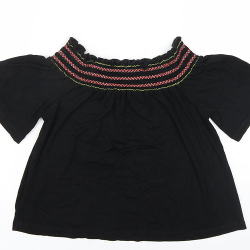 Lipsy Womens Black Viscose Basic T-Shirt Size 10 Off the Shoulder