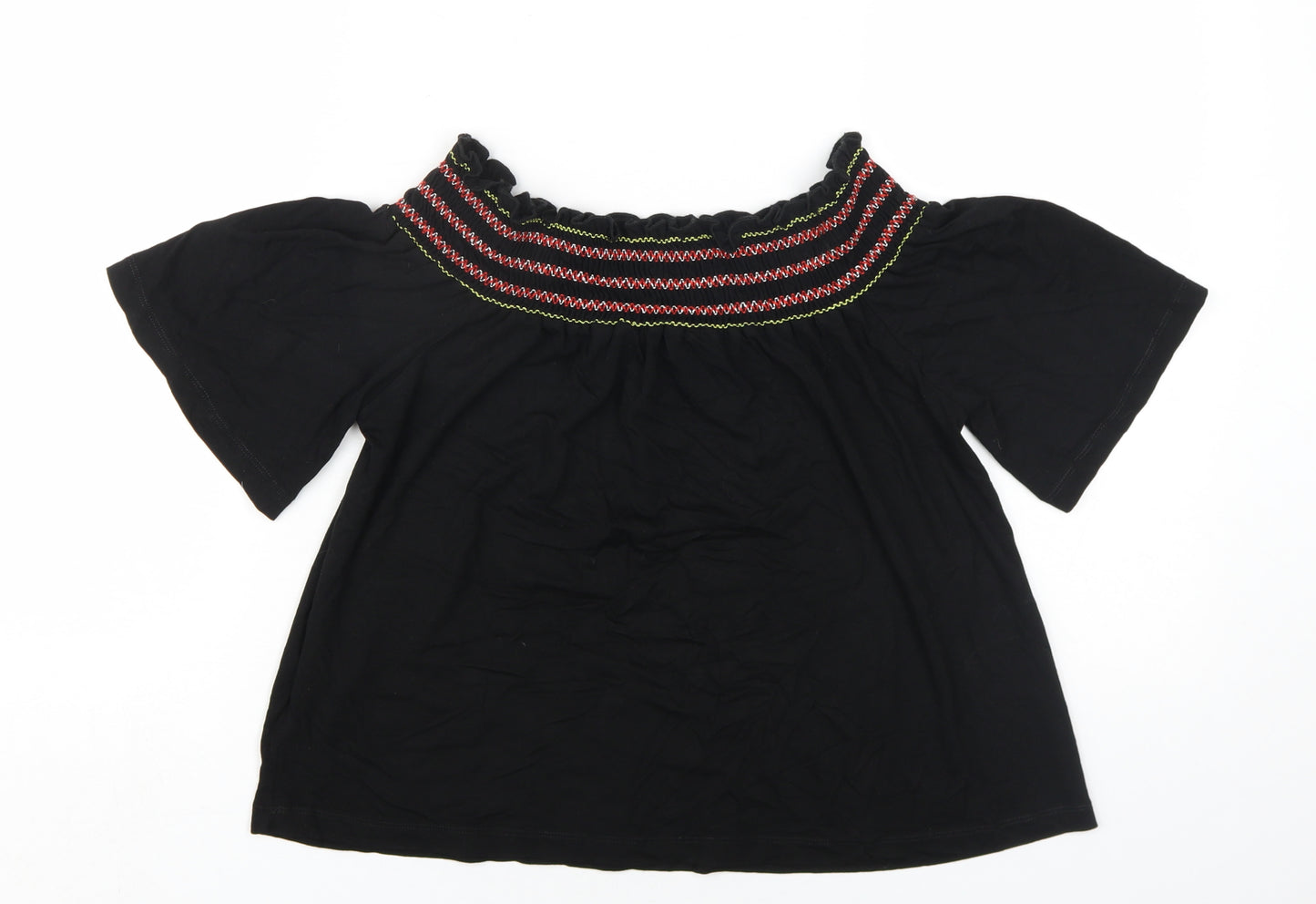 Lipsy Womens Black Viscose Basic T-Shirt Size 10 Off the Shoulder