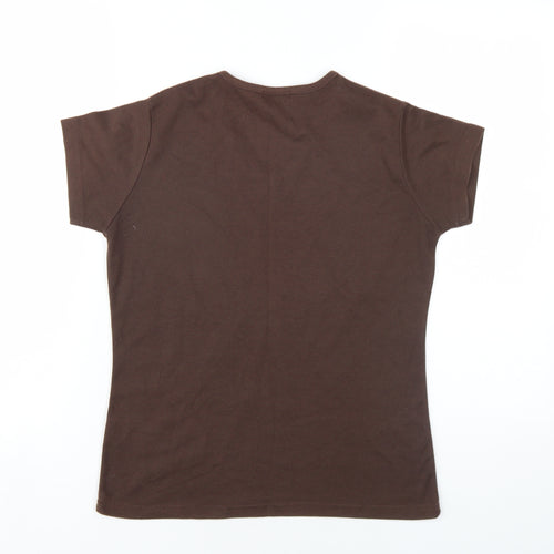 Janique Womens Brown Polyester Basic T-Shirt Size 14 V-Neck