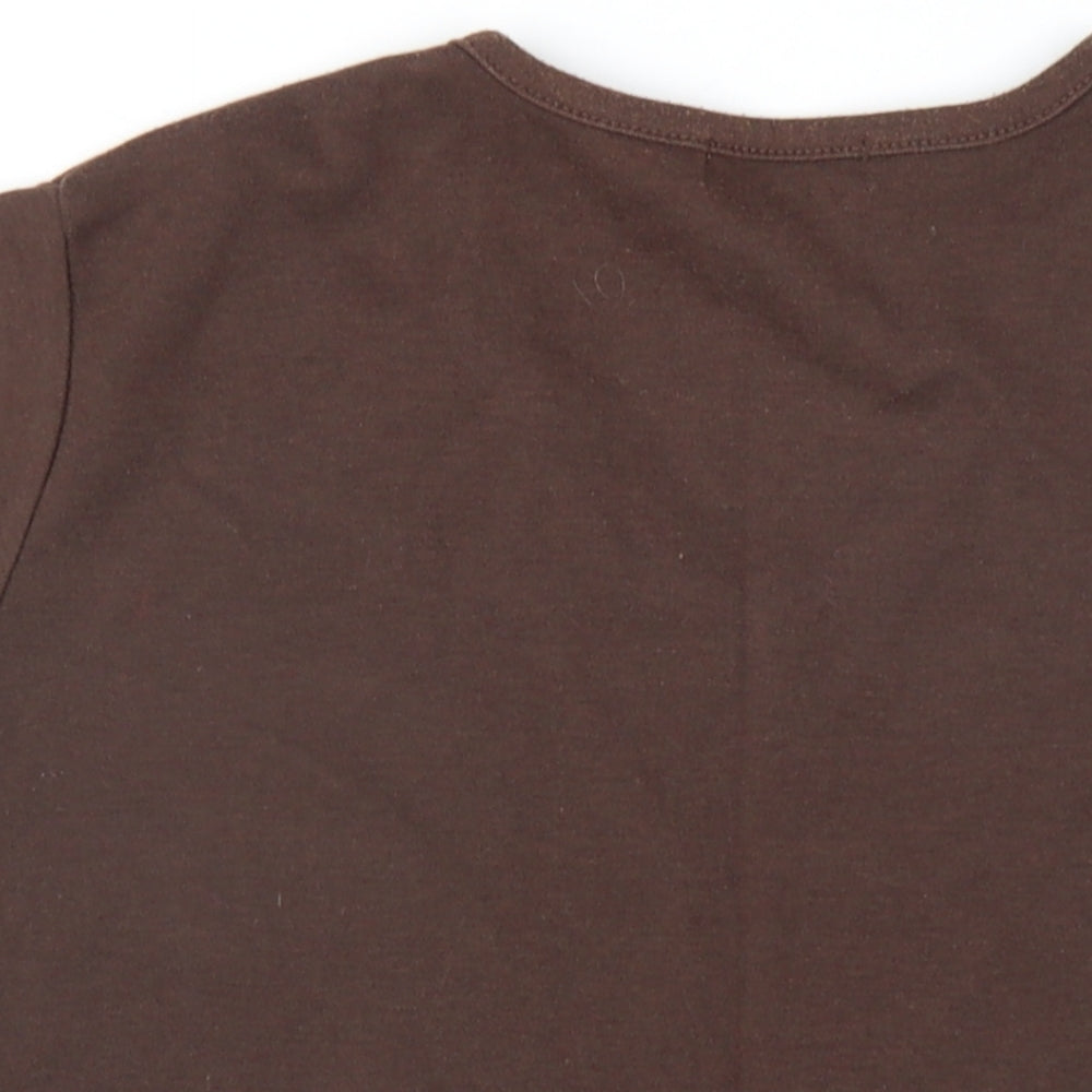 Janique Womens Brown Polyester Basic T-Shirt Size 14 V-Neck