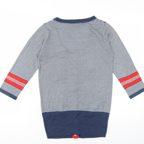 ICHI Womens Blue Scoop Neck Striped Acrylic Cardigan Jumper Size M