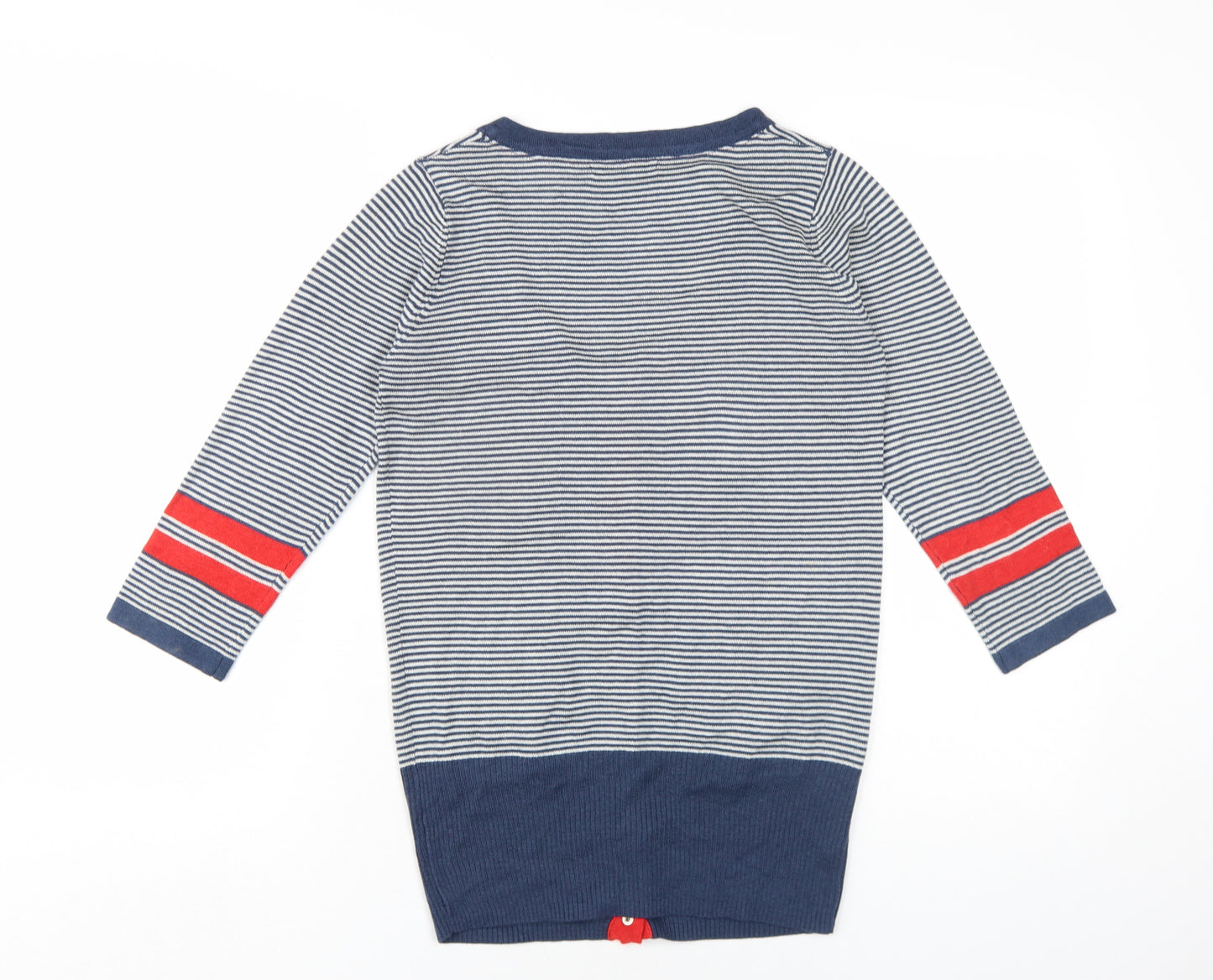 ICHI Womens Blue Scoop Neck Striped Acrylic Cardigan Jumper Size M
