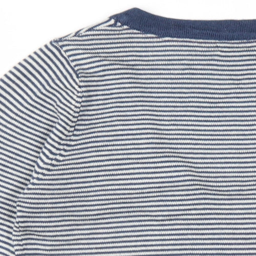 ICHI Womens Blue Scoop Neck Striped Acrylic Cardigan Jumper Size M