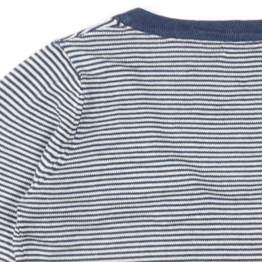 ICHI Womens Blue Scoop Neck Striped Acrylic Cardigan Jumper Size M