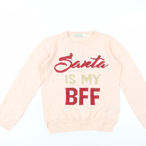 pepperts! Girls Pink Round Neck Acrylic Pullover Jumper Size 10-11 Years Pullover - Santa is my BFF