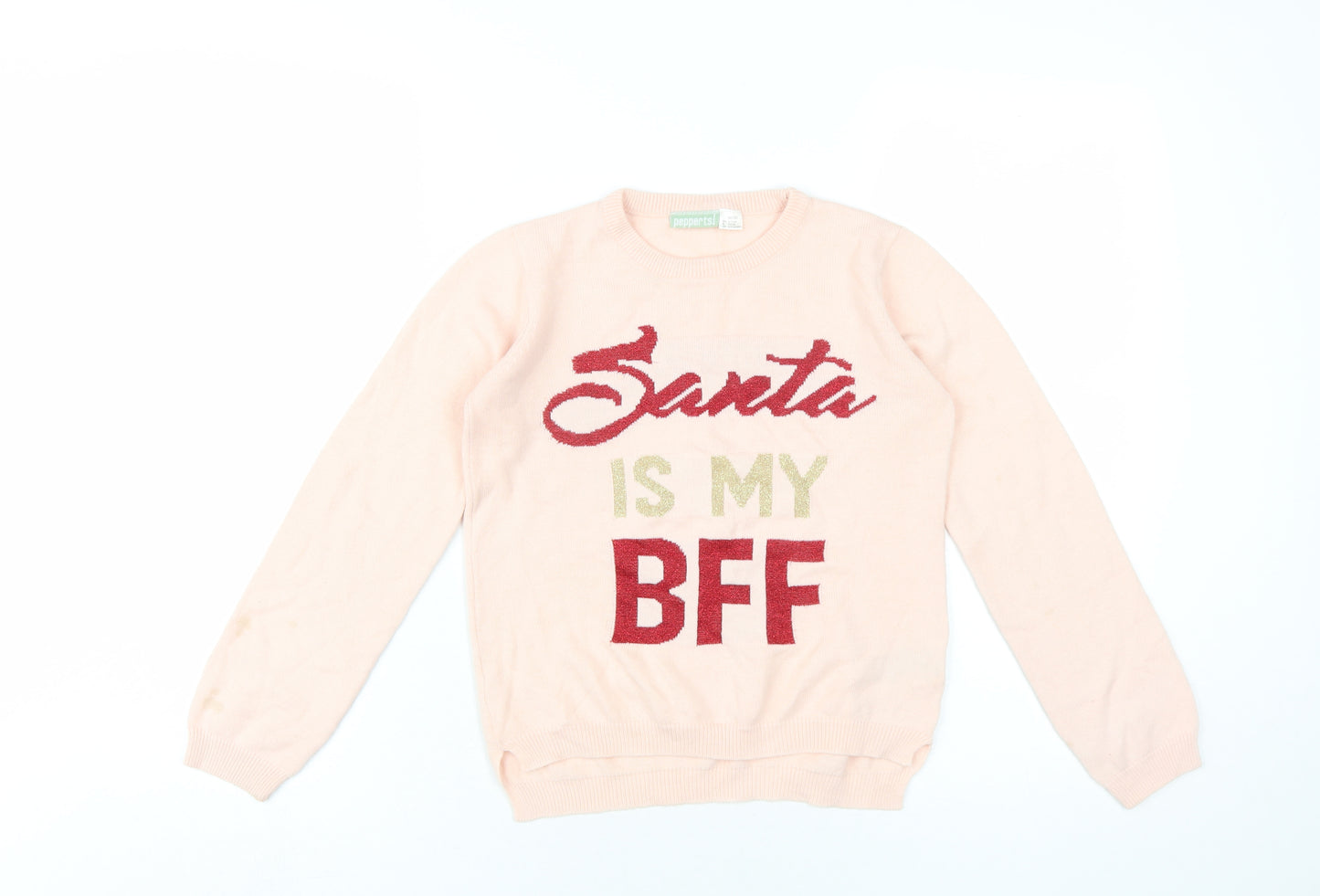 pepperts! Girls Pink Round Neck Acrylic Pullover Jumper Size 10-11 Years Pullover - Santa is my BFF