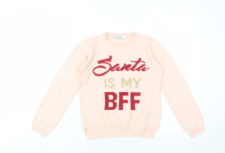 pepperts! Girls Pink Round Neck Acrylic Pullover Jumper Size 10-11 Years Pullover - Santa is my BFF