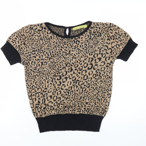 NEXT Womens Brown Animal Print Cotton Basic T-Shirt Size 10 Round Neck - Leopard Print