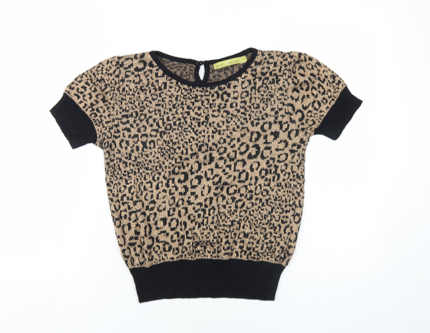 NEXT Womens Brown Animal Print Cotton Basic T-Shirt Size 10 Round Neck - Leopard Print