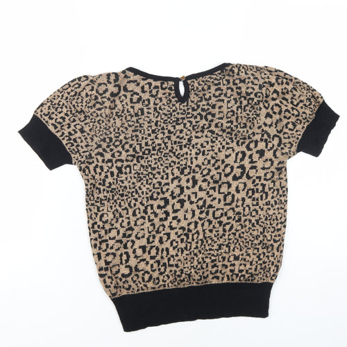 NEXT Womens Brown Animal Print Cotton Basic T-Shirt Size 10 Round Neck - Leopard Print