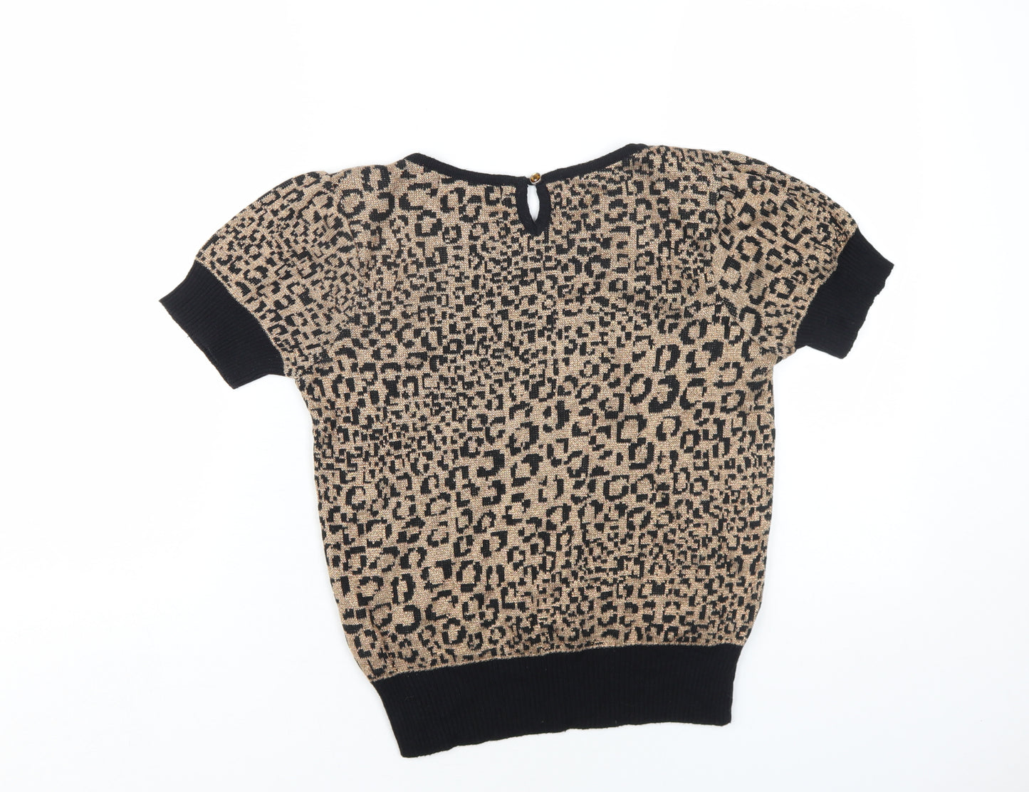 NEXT Womens Brown Animal Print Cotton Basic T-Shirt Size 10 Round Neck - Leopard Print