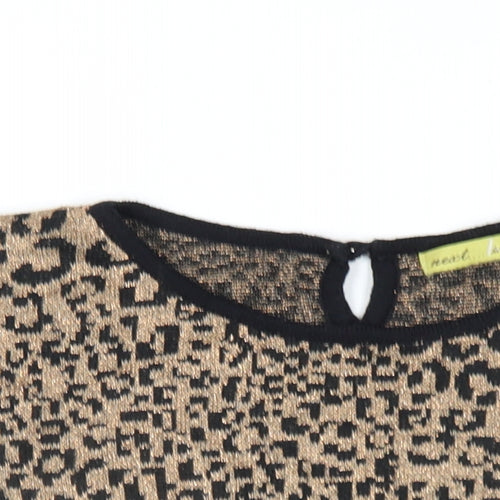 NEXT Womens Brown Animal Print Cotton Basic T-Shirt Size 10 Round Neck - Leopard Print