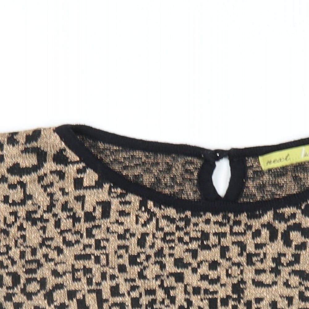 NEXT Womens Brown Animal Print Cotton Basic T-Shirt Size 10 Round Neck - Leopard Print