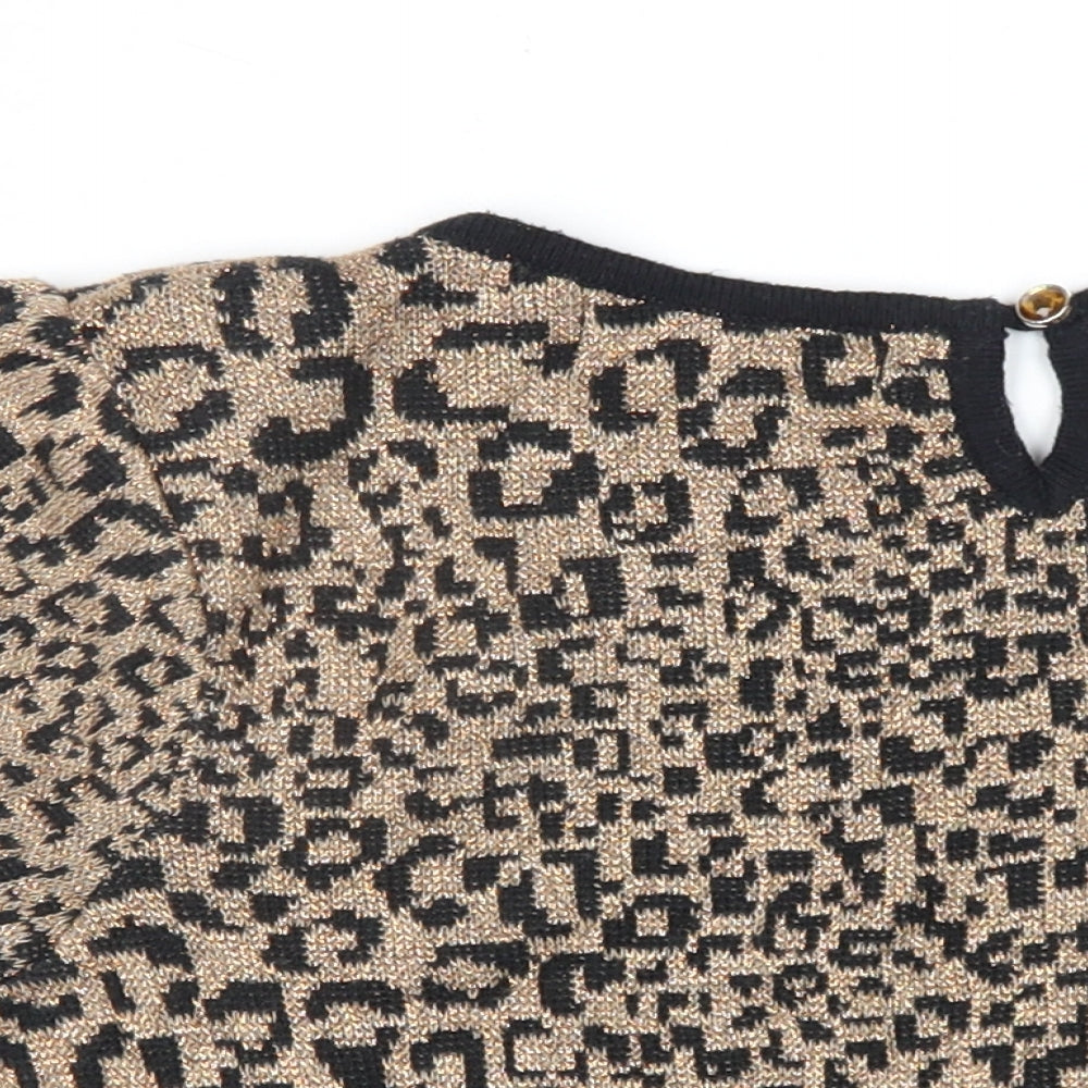NEXT Womens Brown Animal Print Cotton Basic T-Shirt Size 10 Round Neck - Leopard Print