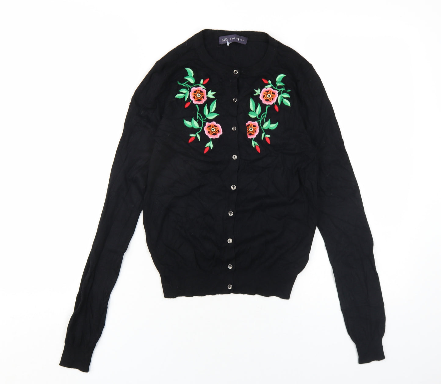 Marks and Spencer Womens Black Round Neck Viscose Cardigan Jumper Size 8