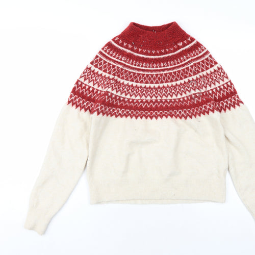 H&M Womens Ivory Mock Neck Fair Isle Polyester Pullover Jumper Size S