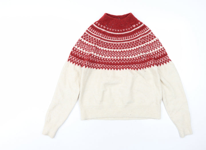 H&M Womens Ivory Mock Neck Fair Isle Polyester Pullover Jumper Size S