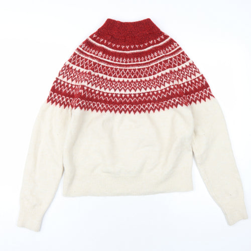 H&M Womens Ivory Mock Neck Fair Isle Polyester Pullover Jumper Size S