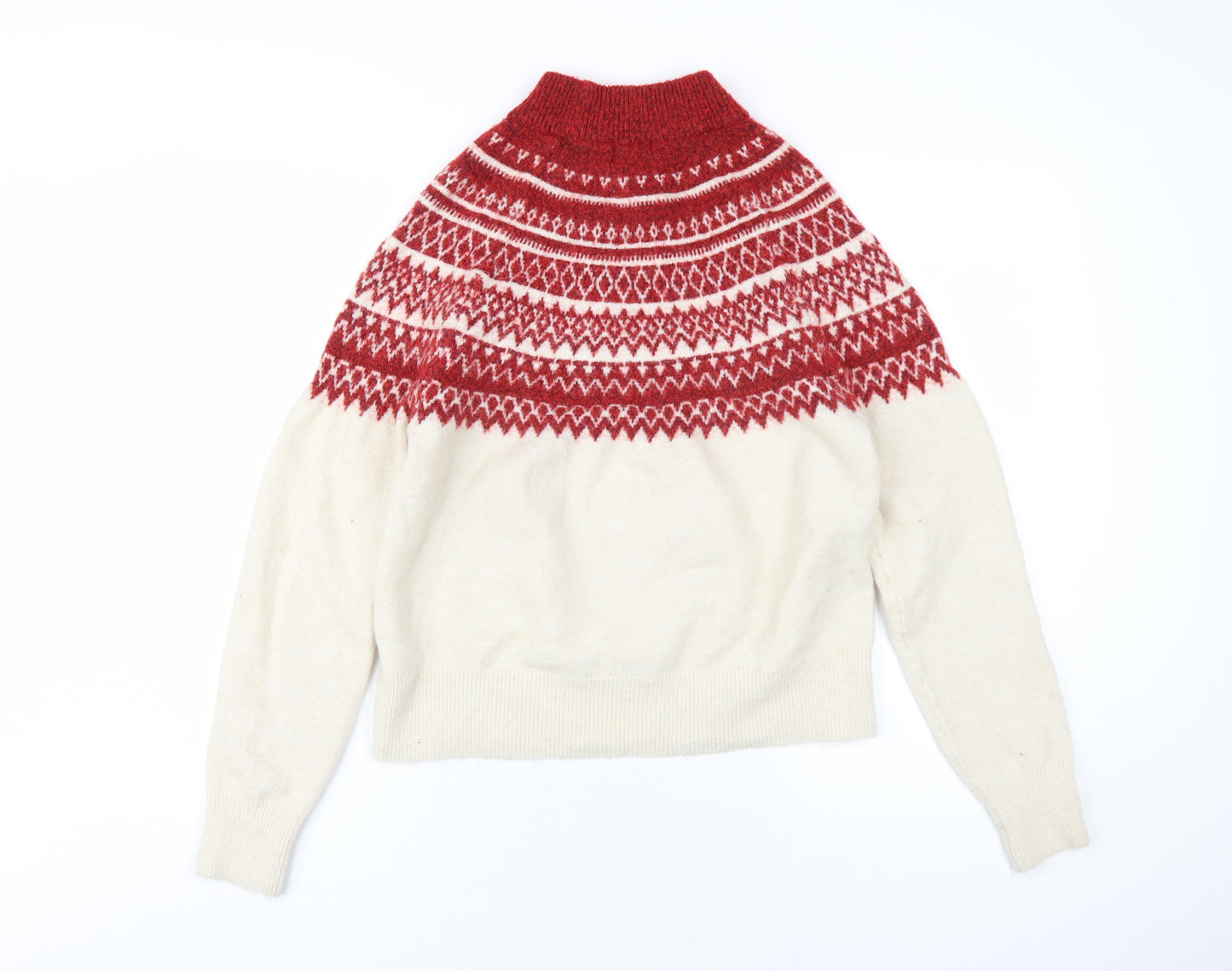 H&M Womens Ivory Mock Neck Fair Isle Polyester Pullover Jumper Size S