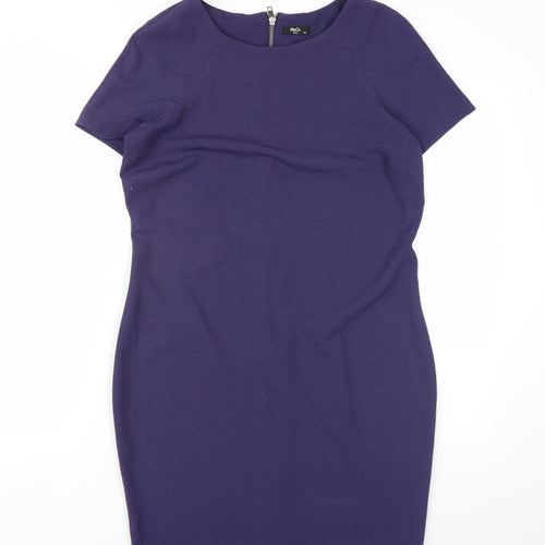 M&Co Womens Purple Polyester Pencil Dress Size 14 Round Neck Zip