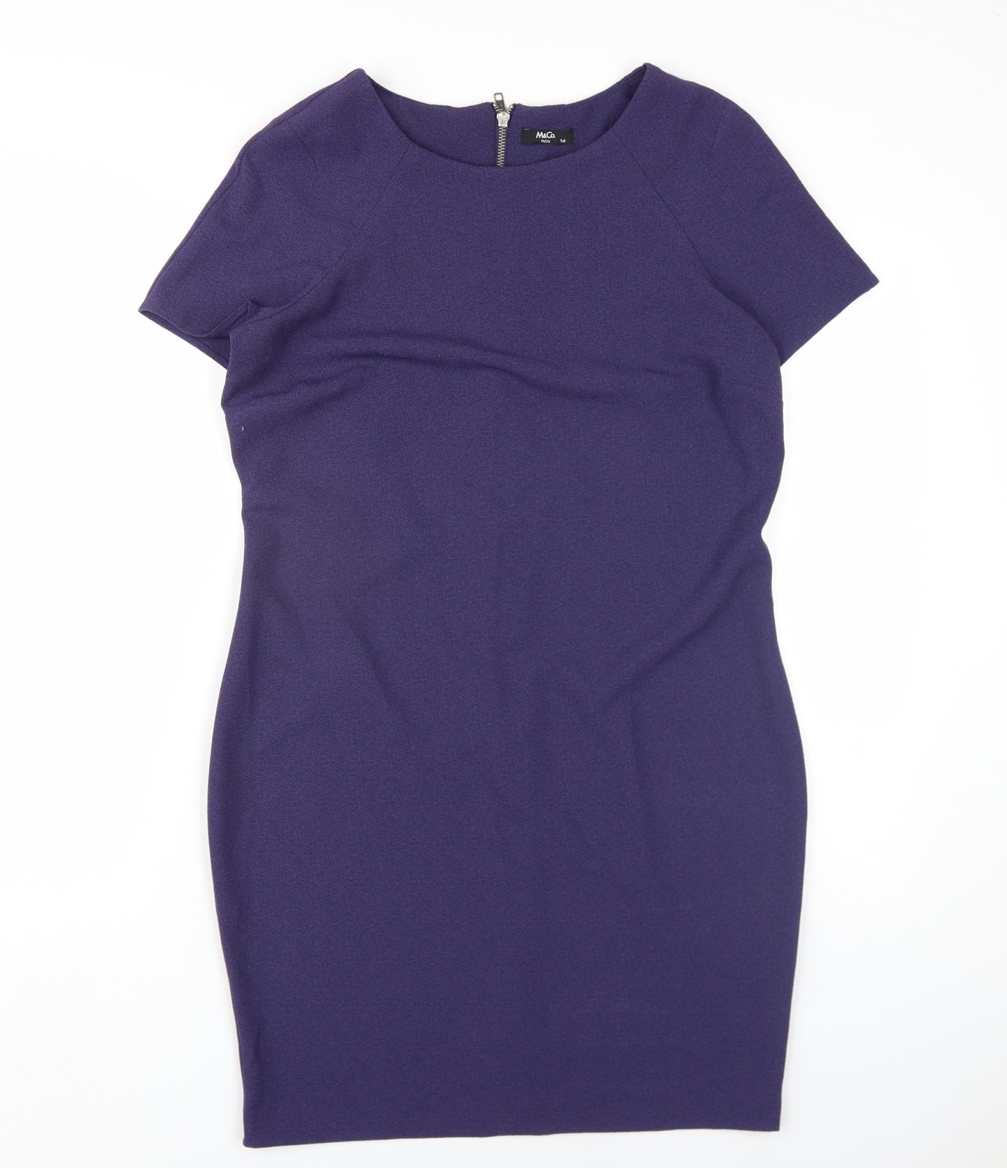 M&Co Womens Purple Polyester Pencil Dress Size 14 Round Neck Zip