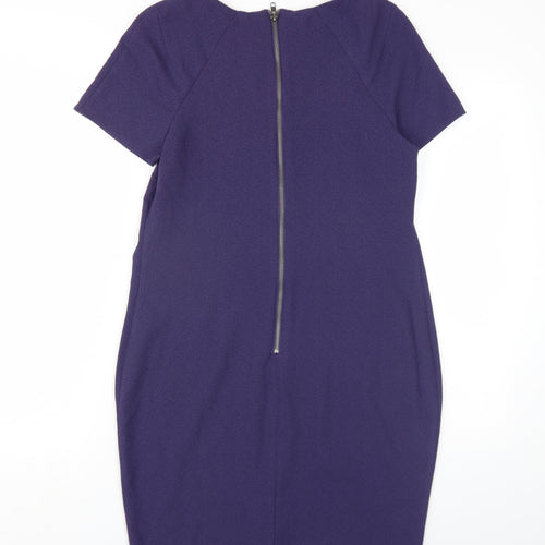 M&Co Womens Purple Polyester Pencil Dress Size 14 Round Neck Zip