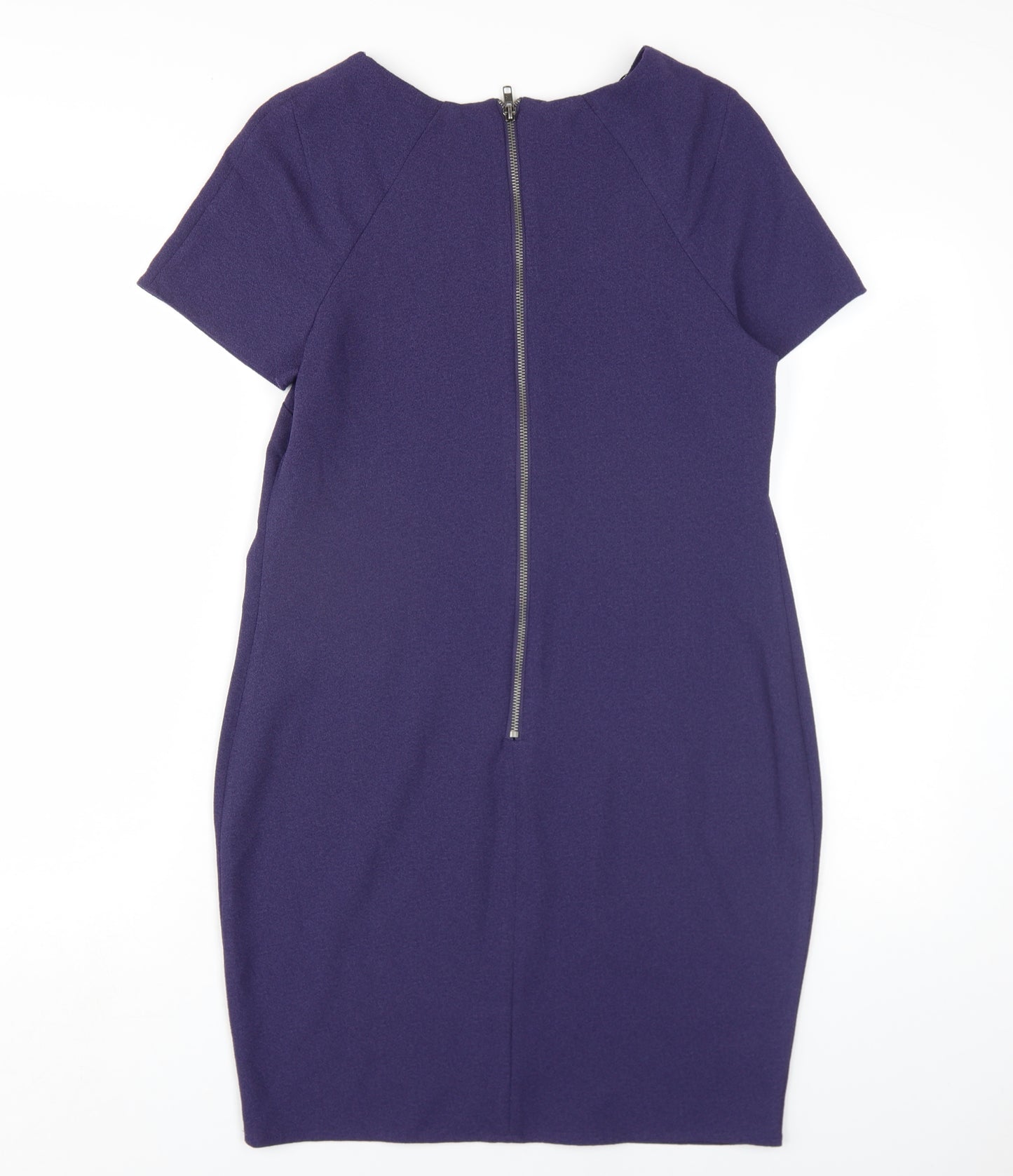 M&Co Womens Purple Polyester Pencil Dress Size 14 Round Neck Zip