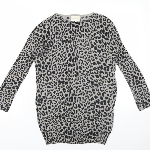 New Look Womens Grey Round Neck Animal Print Viscose Pullover Jumper Size 6
