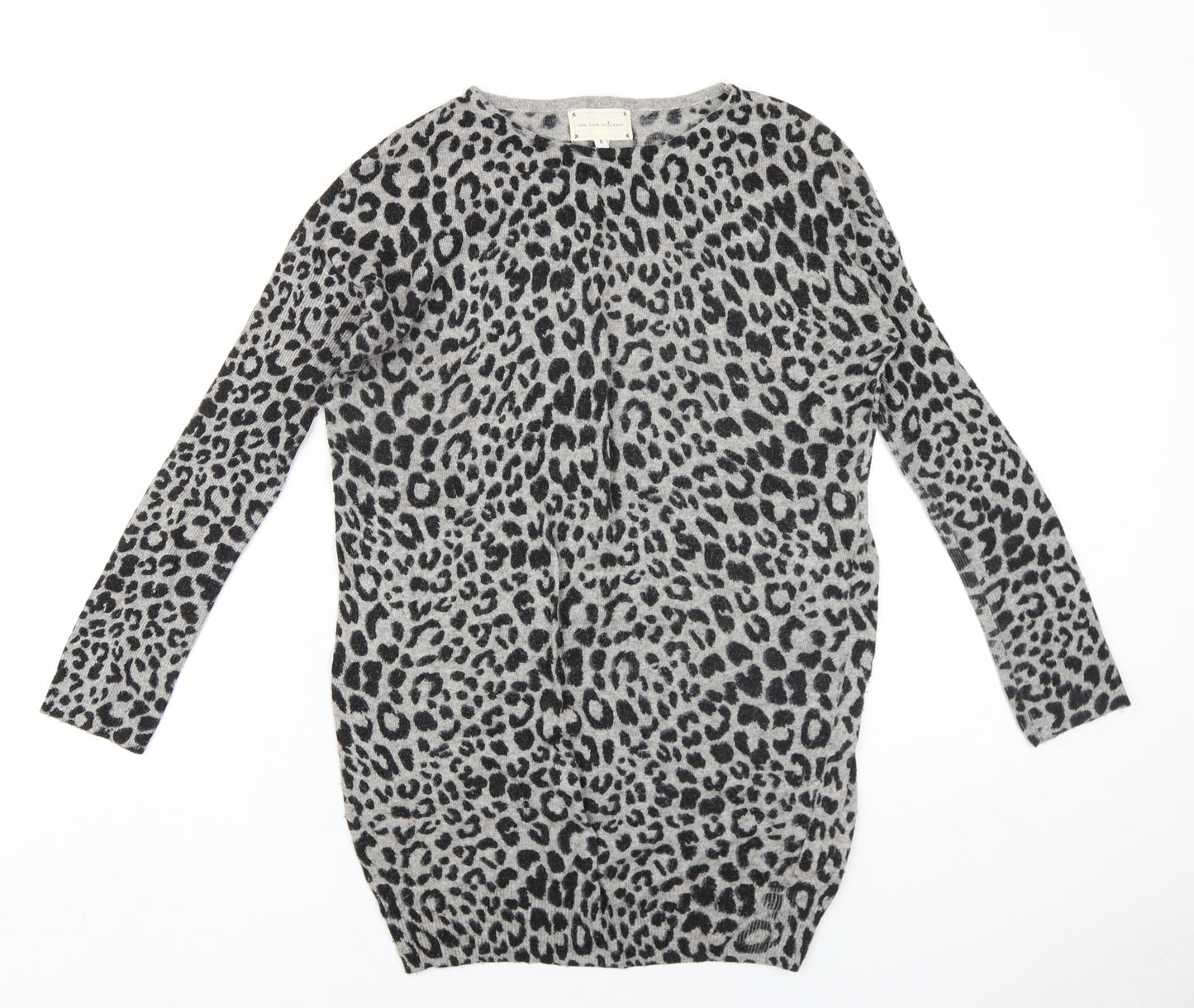New Look Womens Grey Round Neck Animal Print Viscose Pullover Jumper Size 6
