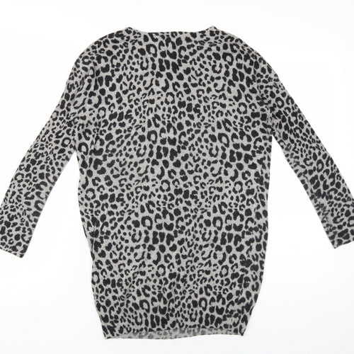 New Look Womens Grey Round Neck Animal Print Viscose Pullover Jumper Size 6
