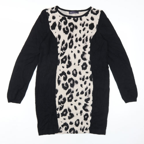 Marks and Spencer Womens Black Animal Print Viscose Jumper Dress Size 12 Round Neck Pullover
