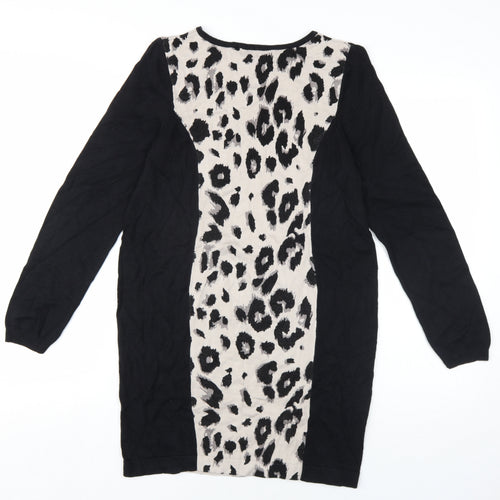 Marks and Spencer Womens Black Animal Print Viscose Jumper Dress Size 12 Round Neck Pullover