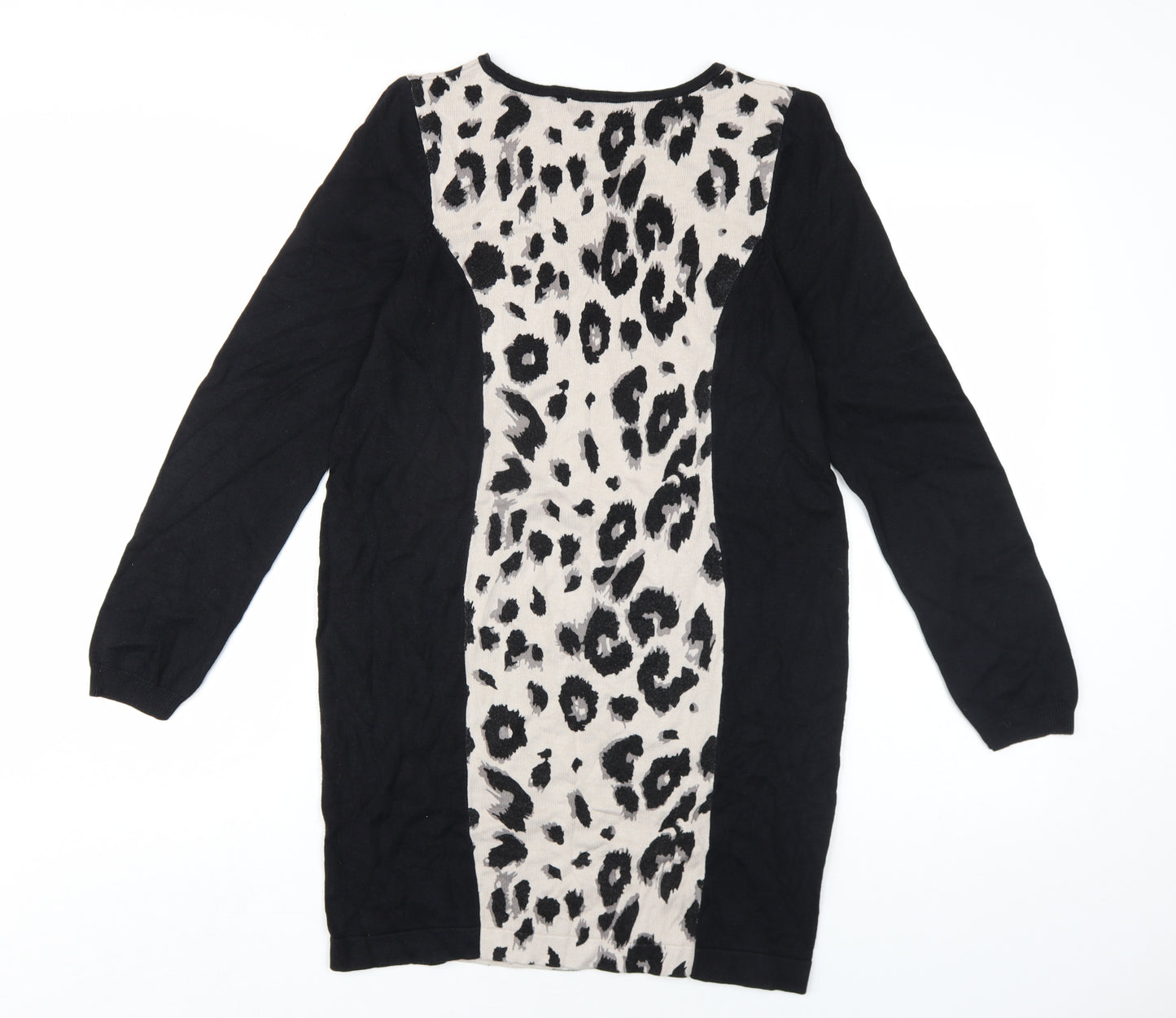Marks and Spencer Womens Black Animal Print Viscose Jumper Dress Size 12 Round Neck Pullover