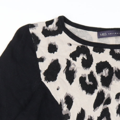 Marks and Spencer Womens Black Animal Print Viscose Jumper Dress Size 12 Round Neck Pullover