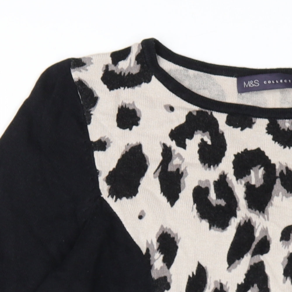 Marks and Spencer Womens Black Animal Print Viscose Jumper Dress Size 12 Round Neck Pullover