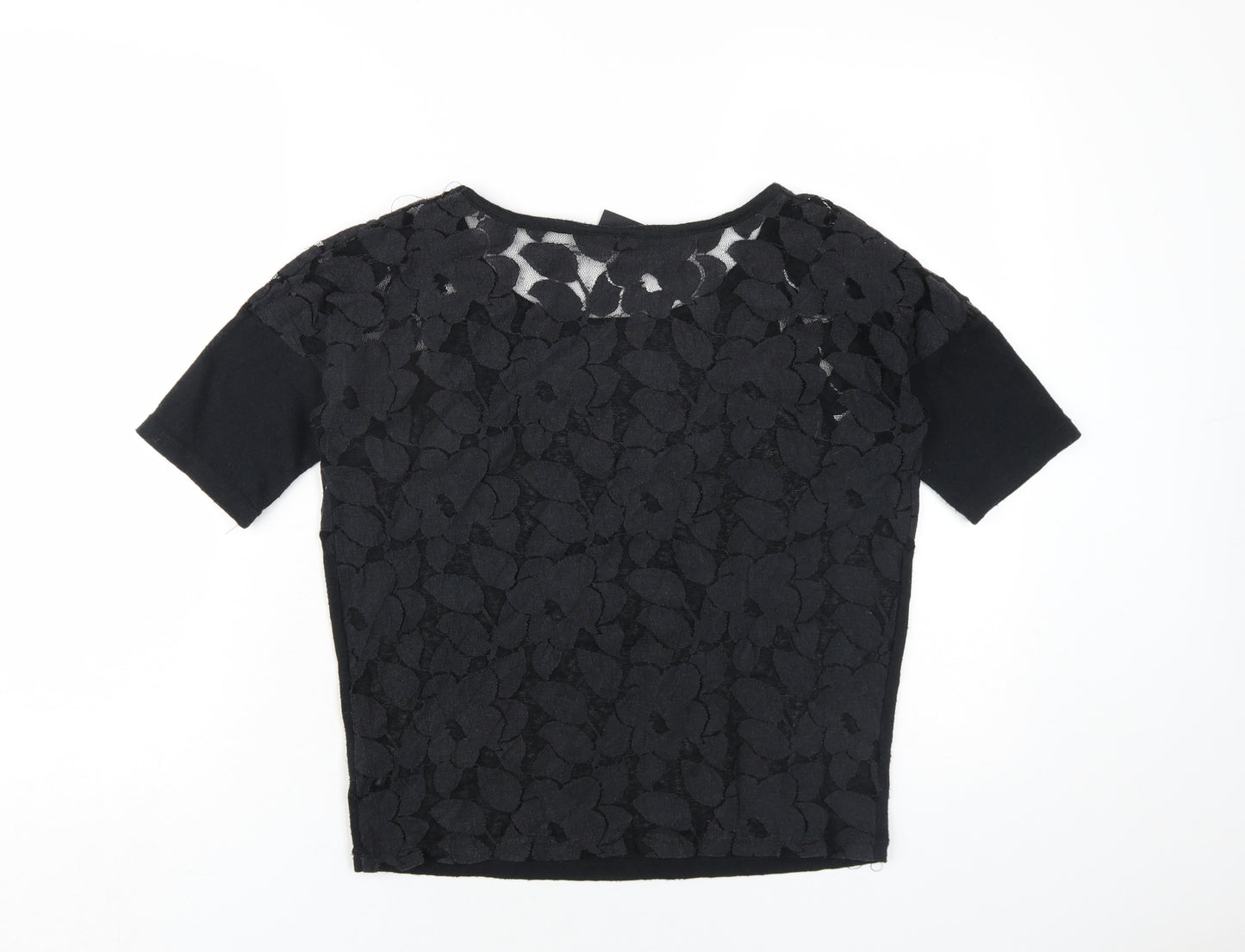 ICHI Womens Black Polyester Basic T-Shirt Size XS Round Neck