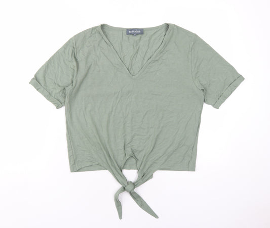 Sosandar Womens Green Modal Basic T-Shirt Size 14 V-Neck