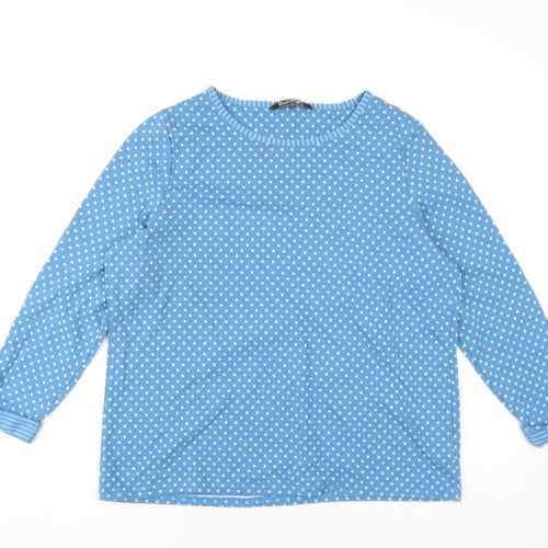 Bonmarché Womens Blue Polka Dot Cotton Basic T-Shirt Size 16 Round Neck