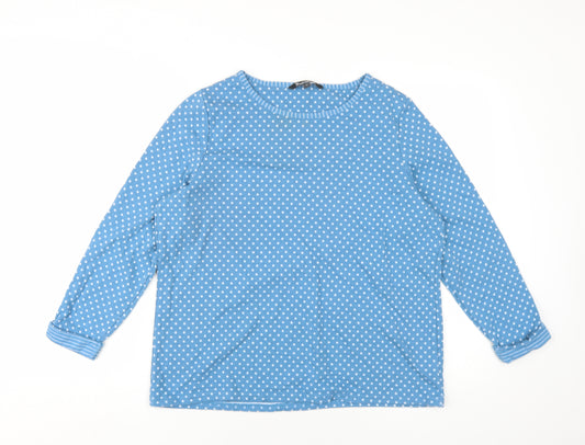 Bonmarché Womens Blue Polka Dot Cotton Basic T-Shirt Size 16 Round Neck