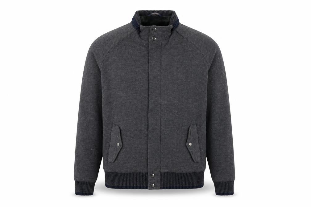 Front view of Marks & Spencer men’s grey bomber jacket jacket, size L, zip