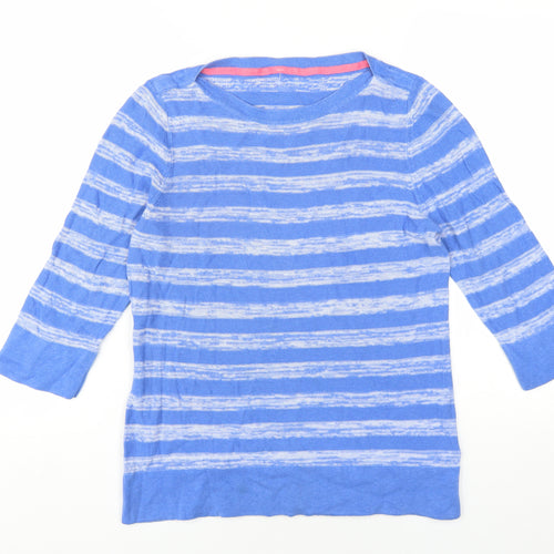 Debenhams Womens Blue Round Neck Striped Linen Pullover Jumper Size 14