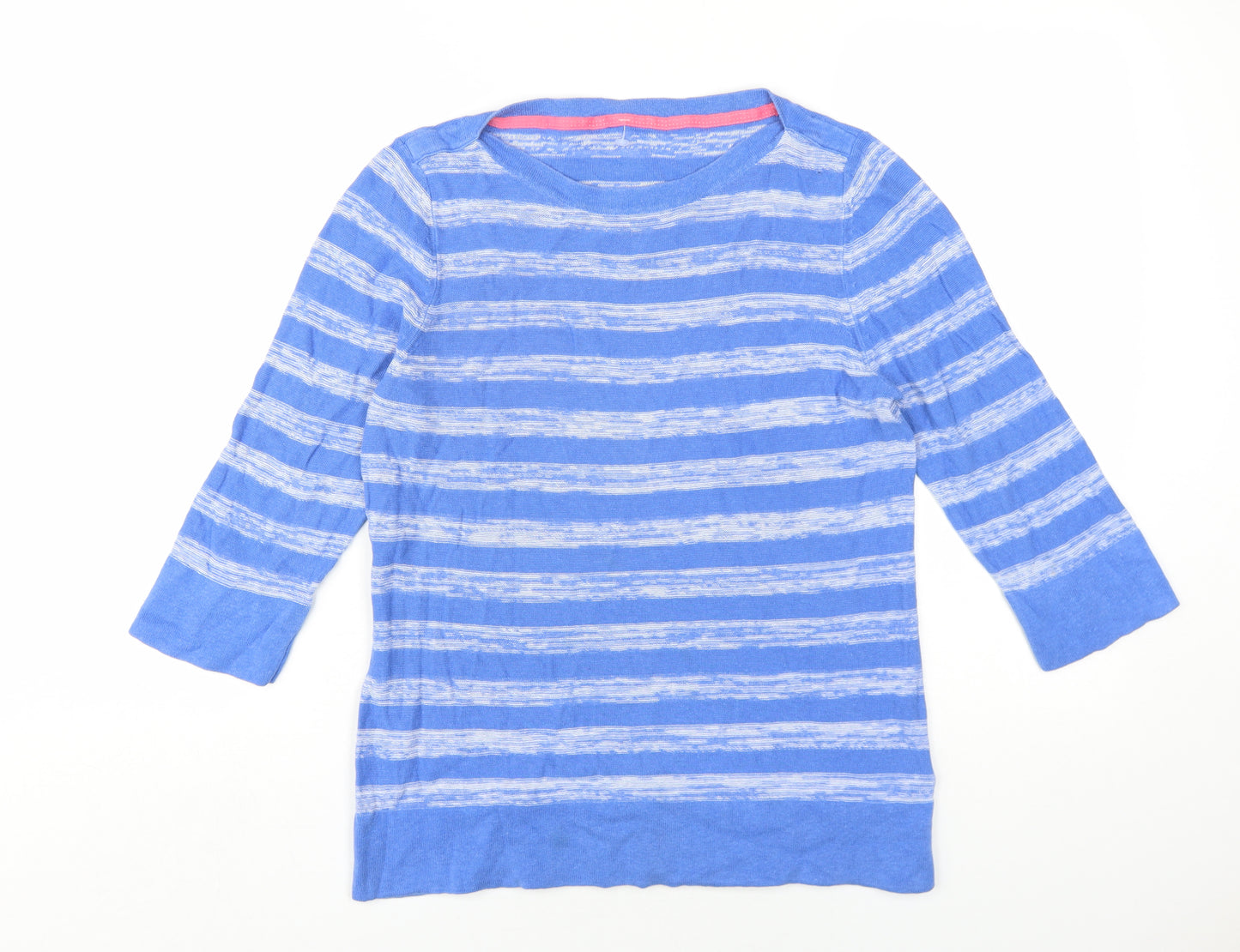 Debenhams Womens Blue Round Neck Striped Linen Pullover Jumper Size 14