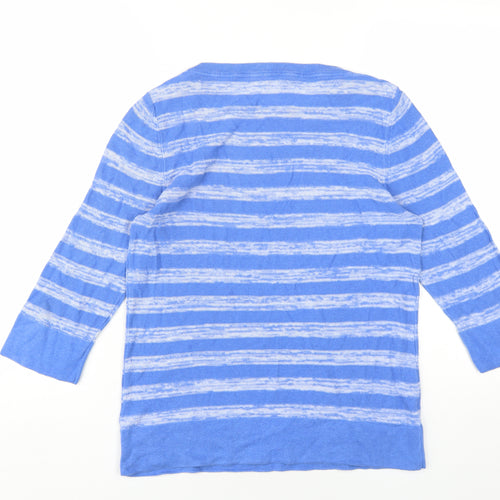 Debenhams Womens Blue Round Neck Striped Linen Pullover Jumper Size 14