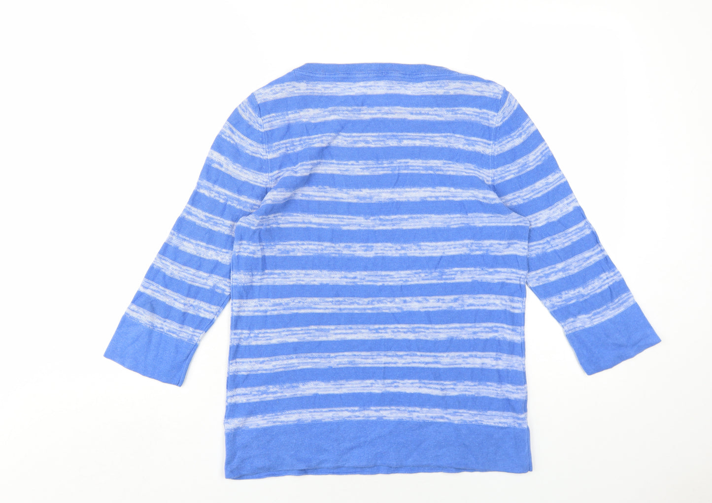 Debenhams Womens Blue Round Neck Striped Linen Pullover Jumper Size 14